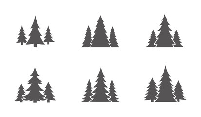 Obraz premium Six dark grey silhouette clusters of pine trees white forest nature