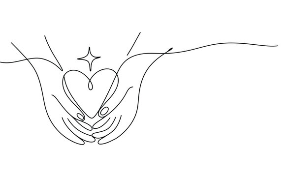  continuous one line drawing of caring hands holding heart minimalist love support and charity concept outline illustration isolated vector artworklove, heart, care, support, charity, kindness, compas