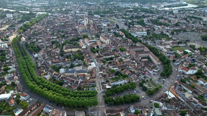 Panoramic aerial view around the old town of the city Sens in France on a sunny spring afternoon © Stefan
