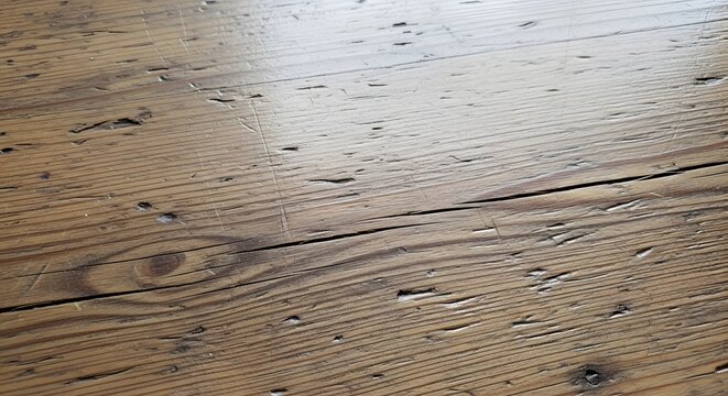 Hardwood floor planks display intricate wood grain patterns and a weathered rustic texture that adds character to any interior design space.