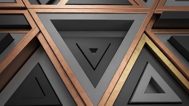 Geometric Abstract Background with Interlocking Triangles and Copper Accents.