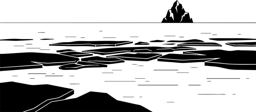 Minimalist Arctic Landscape Illustration with Ice Floes