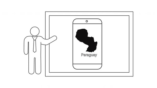 Presentation of Paraguay map on smartphone screen by a person.