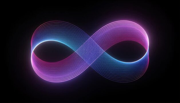 Infinity symbol loop neon gradient glow abstract line wave motion digital art futuristic shape modern minimal design with dynamic neon light glowing line gradient color blue pink purple blue swirl