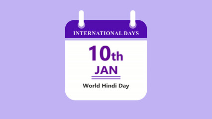 Fototapeta premium International calendar interface showing 10th January World Hindi Day with clean minimal date layout and modern design on soft purple background 4k visuals