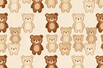 Obraz premium Adorable Teddy Bear Pattern in Soft Beige Tones