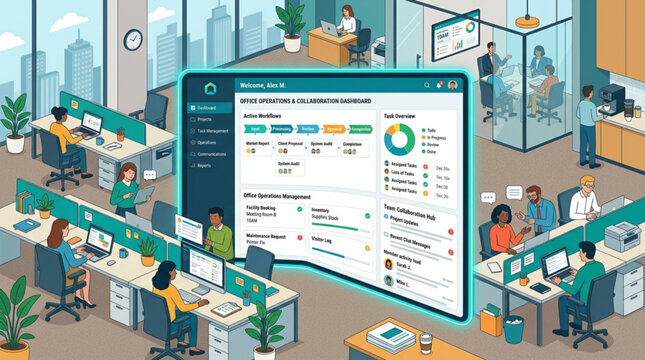 Large Computer Screen in Office Space.