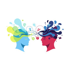 Fototapeta premium Abstract illustration of two people sharing thoughts and ideas, creative concept.