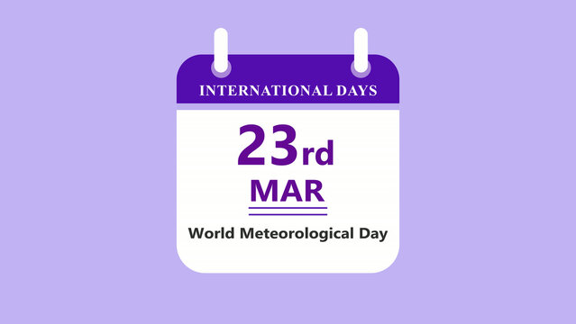Weather awareness calendar interface showing 23rd March World Meteorological Day with clean minimal date layout on purple background 4k animation video