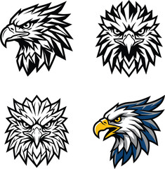 Fototapeta premium Eagle Mascot Head Vector Set, Fierce Bird of Prey Logo Illustrations for Sports Teams and Branding