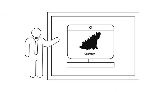 Business person presenting a computer screen with a map of Guernsey.