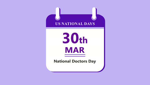 Healthcare celebration calendar interface featuring 30th March National Doctors Day with clean minimal date layout and medical theme on purple background 4k animation video