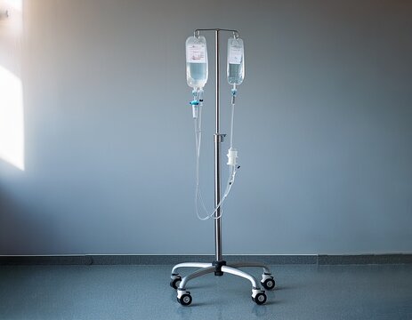 iv pole with rolling base and multiple hooks for medical use in hospitals