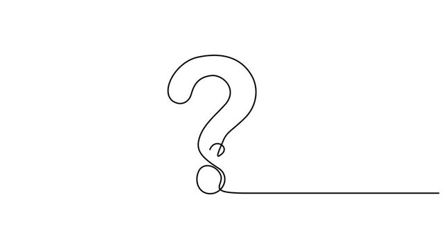 Animated self drawing of continuous one line drawing of question mark video. Minimalist one line animation of a question mark, perfect for FAQ, help, and problem-solving