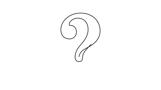 Animated self drawing of continuous one line drawing of question mark video. Minimalist one line animation of a question mark, perfect for FAQ, help, and problem-solving