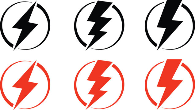lightning bolt icon set. Vector illustration.