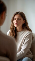 Obraz premium Young Woman During Psychological Counseling Session with Therapist
