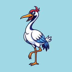 Fototapeta premium Cartoon crane illustration on turquoise background for various applications