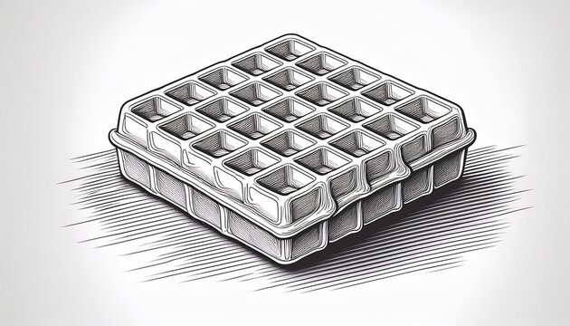 single continuous line drawing of a delicious waffle rendered in a minimalist black and white style showcasing its classic grid pattern with elegant simplicity