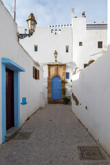 Obraz premium Blue Alley in Kasbah Oudaya - Rabat, Morocco