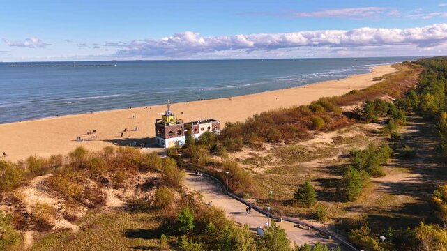 Baltic Sea and the Stogi beach in autumnal colors, Gdansk. Poland