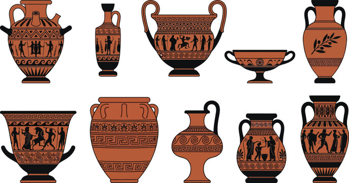 Ancient greek vase collection with figures
