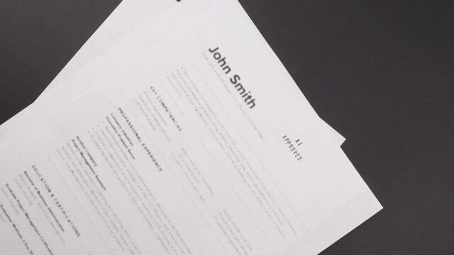 AI Approved stamp on Fake mock CV (curriculum vitae) resume, concept of job application approved by artificial intelligence and automated ATS screening.