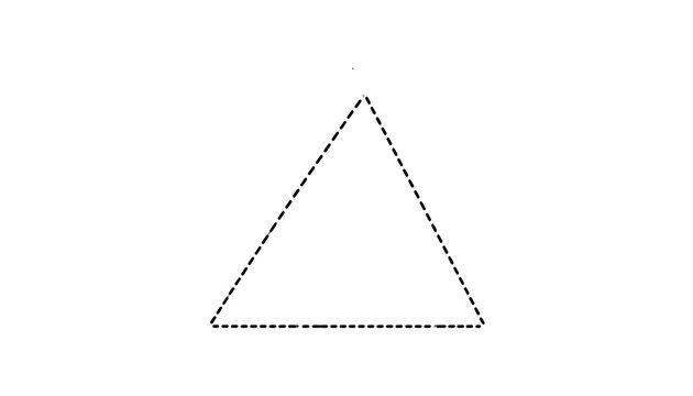 A simple equilateral triangle outline, created with a dotted line on a stark white background