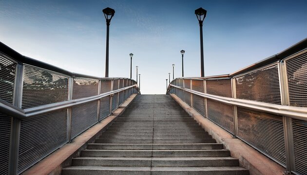 urban footbridge stairs with street lamps