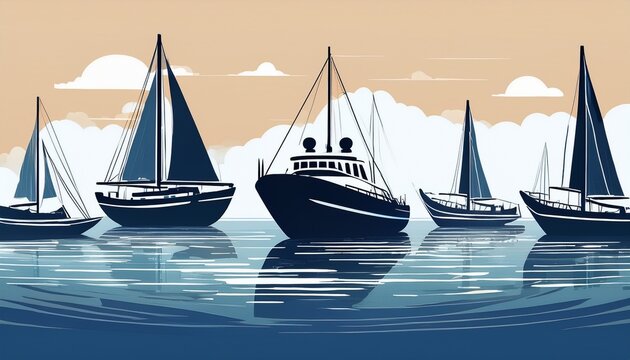various boat silhouettes on water showcasing different types and sizes of vessels