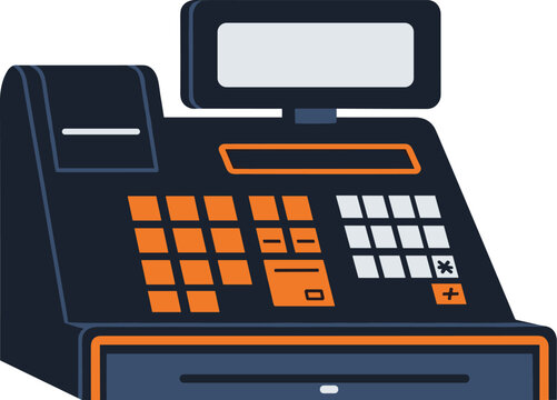 Cash register machine icon for retail store sales processing and point of sale financial business operations.