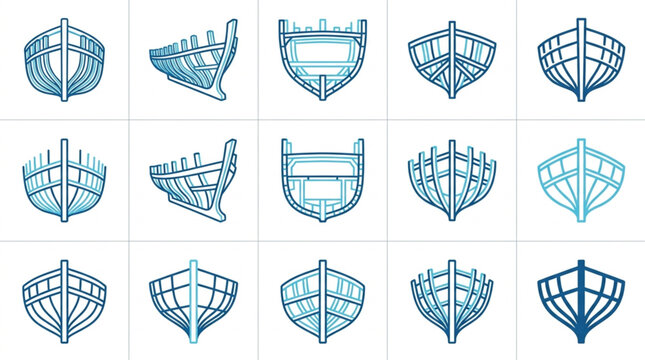 Collection of Historical Ship and Boat Frame Structures