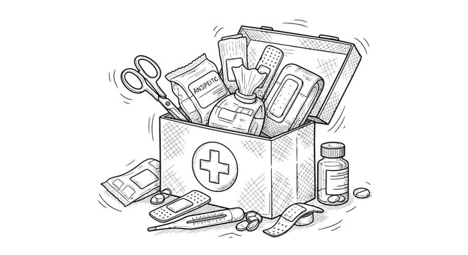 Medical kit illustration emergency supplies for healthcare and first aid