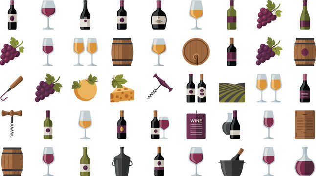 Wine and vineyard icons collection set