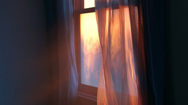 Elegant Sunrise Light Through Window with Soft Curtain for Interior Design