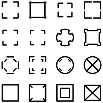 Minimalist UI UX Icon Set Featuring Geometric Shapes and Frames in Black and White Outline Style