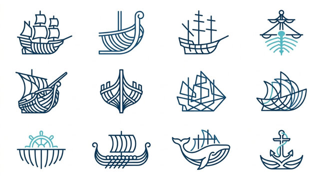 Collection of Vintage and Historical Ship and Maritime Symbols