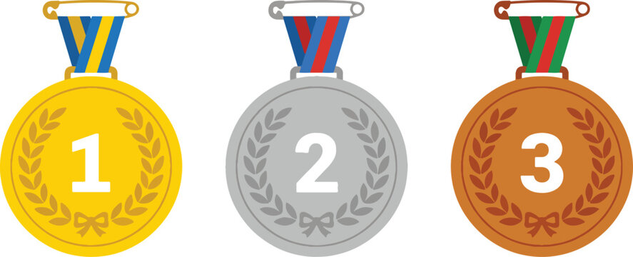First second and third place award medals isolated on transparent background for victory ceremony.
