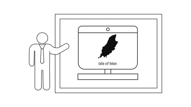 Man presenting Isle of Man map on a computer screen in a presentation setting.
