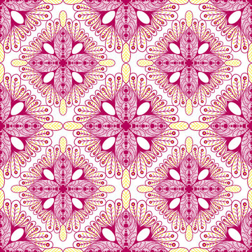 Seamless mandala patterns are ideal for wallpaper, textiles, or tablecloths.
