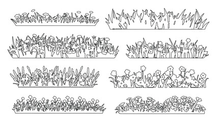 Collection of detailed grass and wildflower line art for nature illustrations. © Sara Studio