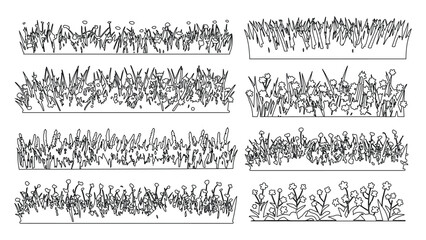 Assorted grass and blooming flower line drawings for landscape elements. © Sara Studio