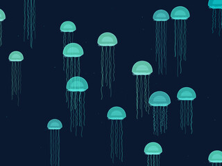 Ethereal Jellyfish Drift Ocean Deep Blue Design © iushakovsky
