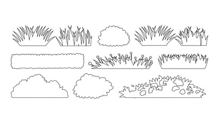 Set of hand drawn bushes and lawn grass patches for landscaping design on white background. © Sara Studio