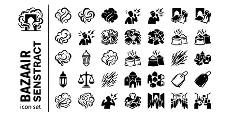 Fototapeta premium Arabic Bazaar Sensory Abstract Black White-Spice Cloud Energy Vendor Chaos-Dynamic Souk Vector-Sensory Icon Abstract-Arabic Market Design Set
