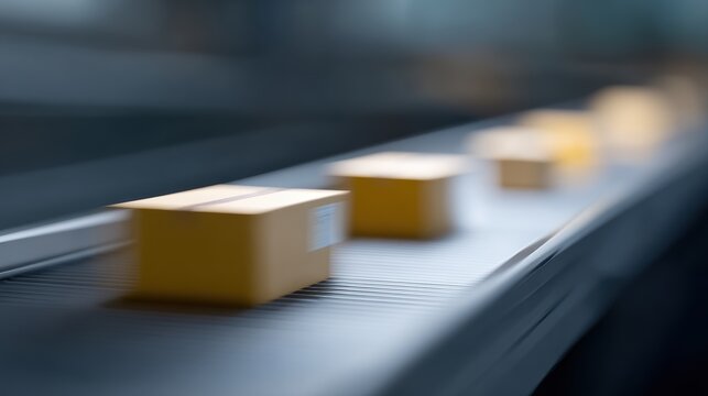 parcels moving along automated sorting conveyor in mail delivery logistics hub
