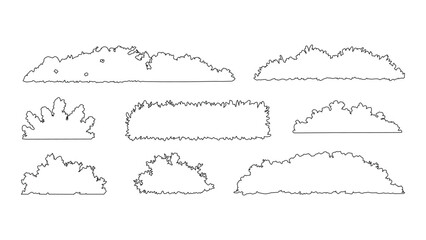 Collection of black outline bushes and hedges in various rounded and irregular shapes. © Sara Studio