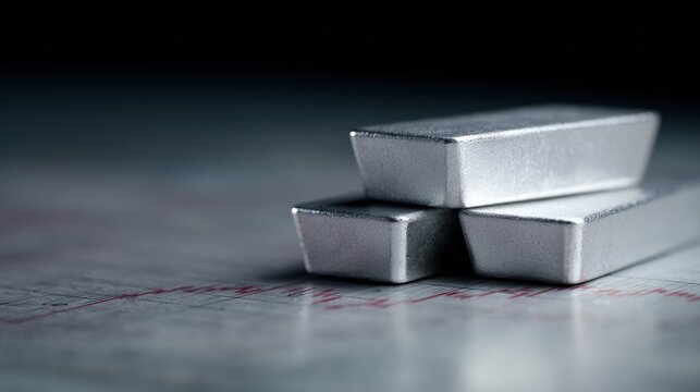 silver bullion bars with stock chart background financial growth concept