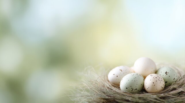 nest with easter eggs in grass sunny spring background happy easter banner