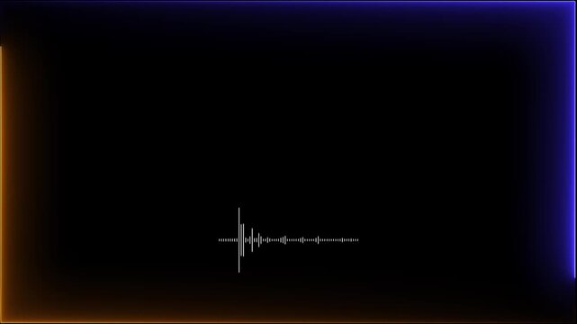 Horizontal white digital audio waveform soundwave - glowing dark blue and orange neon ambient frame background loop. 25fps motion video